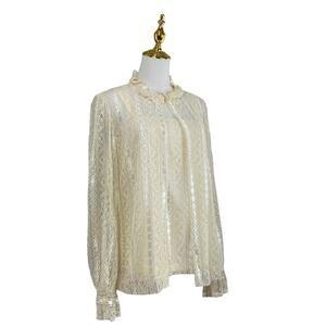Vintage 70s Boho Hippie JC Penny Women’s Ivory Lace Tank and Blouse Set Size M